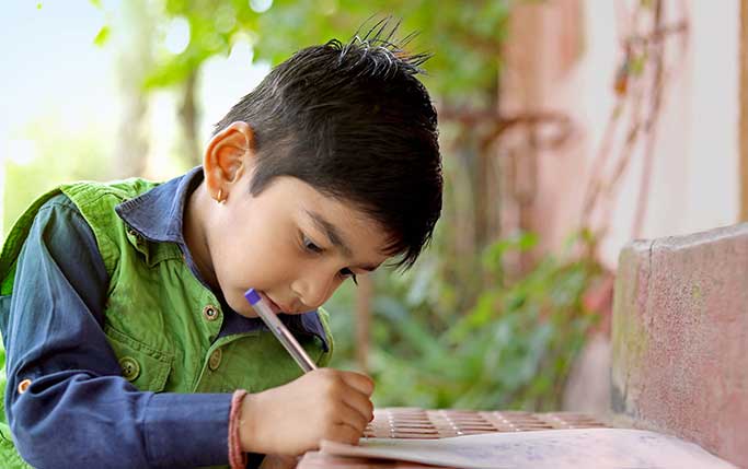 Student filling out a form